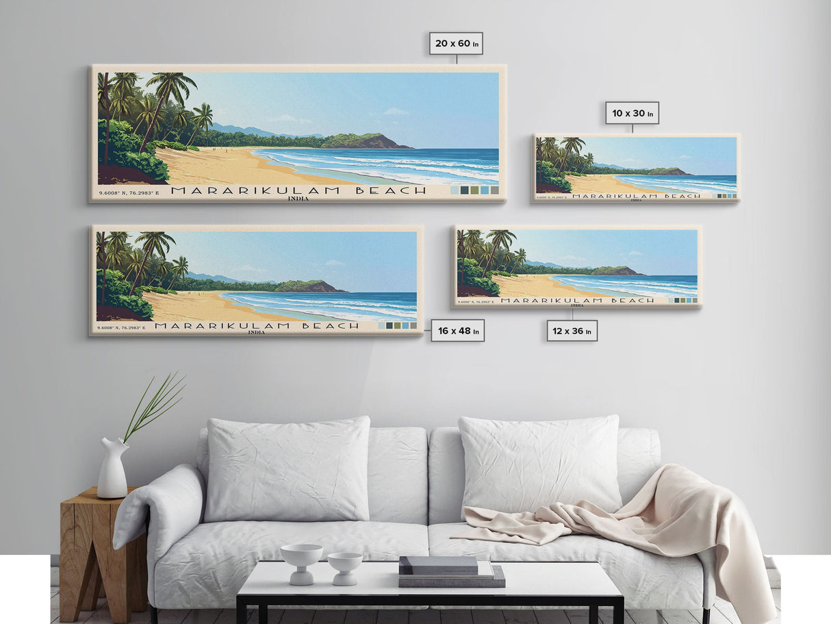 Mararikulam Beach, India Panoramic Print, Vacation Gift, India Wall Art, Beach Painting, Beach Decor, Large Wall Art, Wood Frame Art