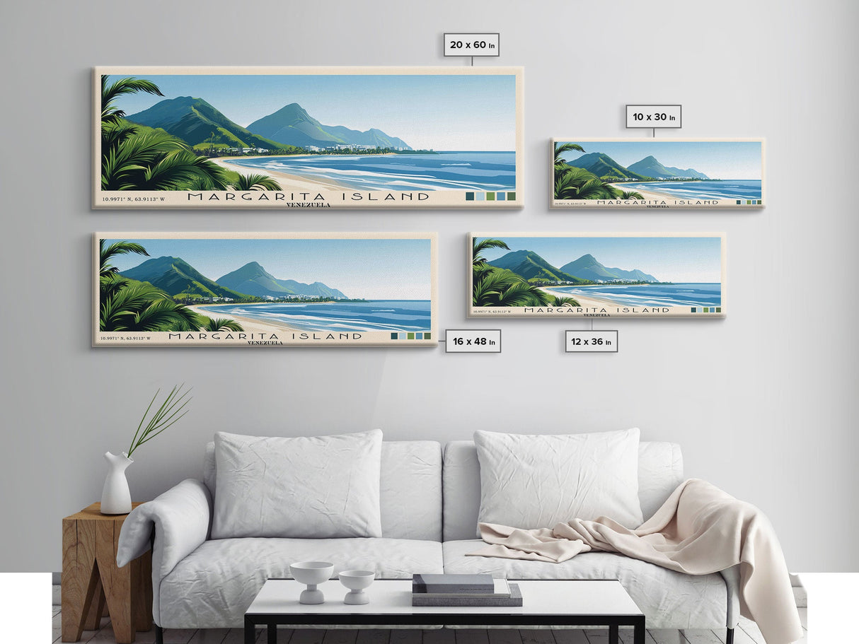 Margarita Island, Venezuela Panoramic Beach Print, Vacation Gift, Venezuela Wall Art, Beach Painting, Beach Decor, Beach Painting