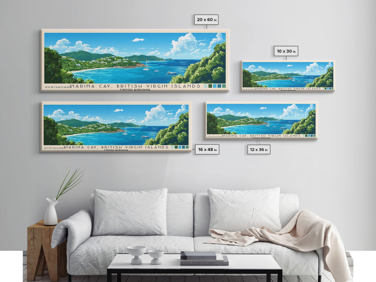 Marina Cay, British Virgin Islands, United Kingdom Panoramic Beach Print, Vacation Gift, United Kingdom Wall Art, Framed Canvas Print, Framed Beach Painting