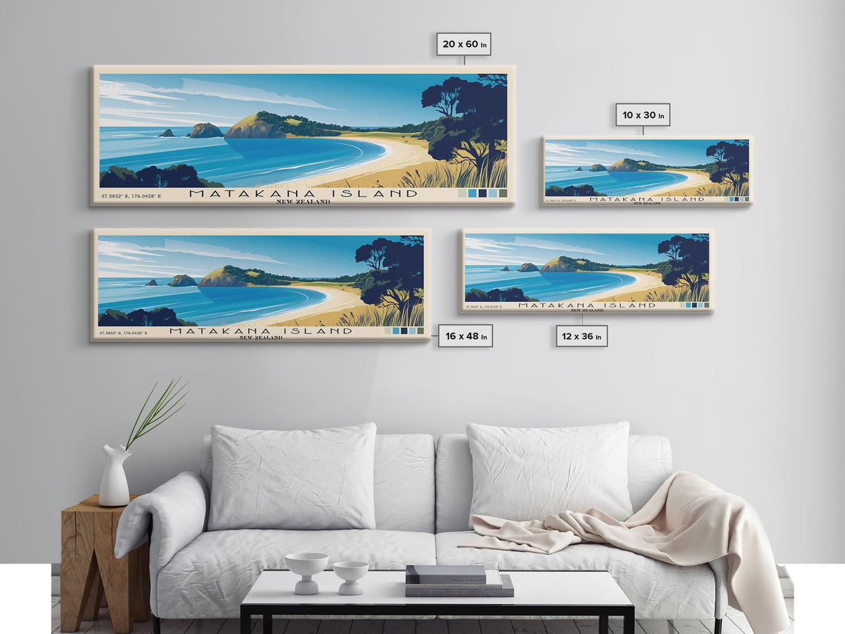 Matakana Island, New Zealand Panoramic Beach Print, Vacation Gift, New Zealand Wall Art, Framed Canvas Print, Framed Beach Painting