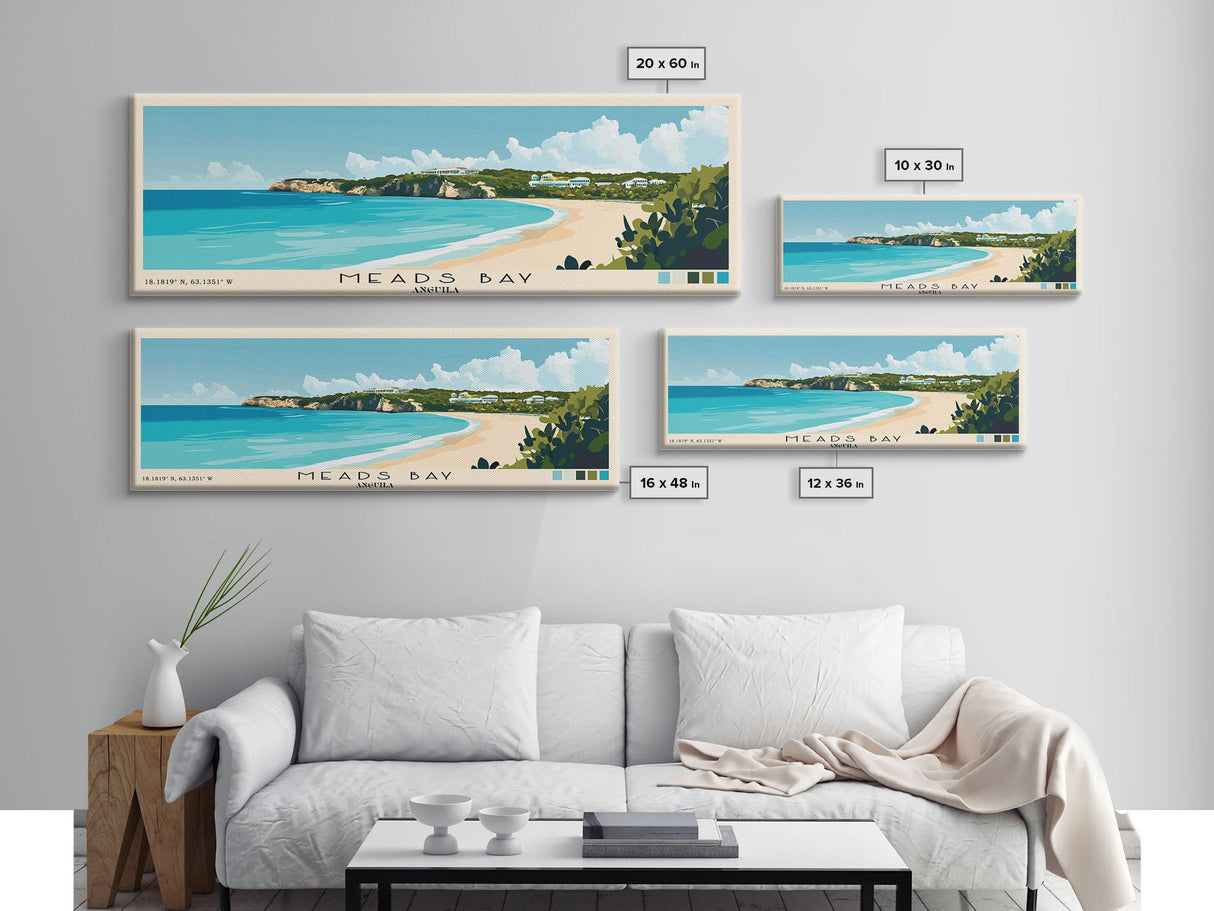 Meads Bay, Anguila Panoramic Print, Vacation Gift, Anguila Wall Art, Beach Painting, Beach Decor, Beach Or Lakehouse Art