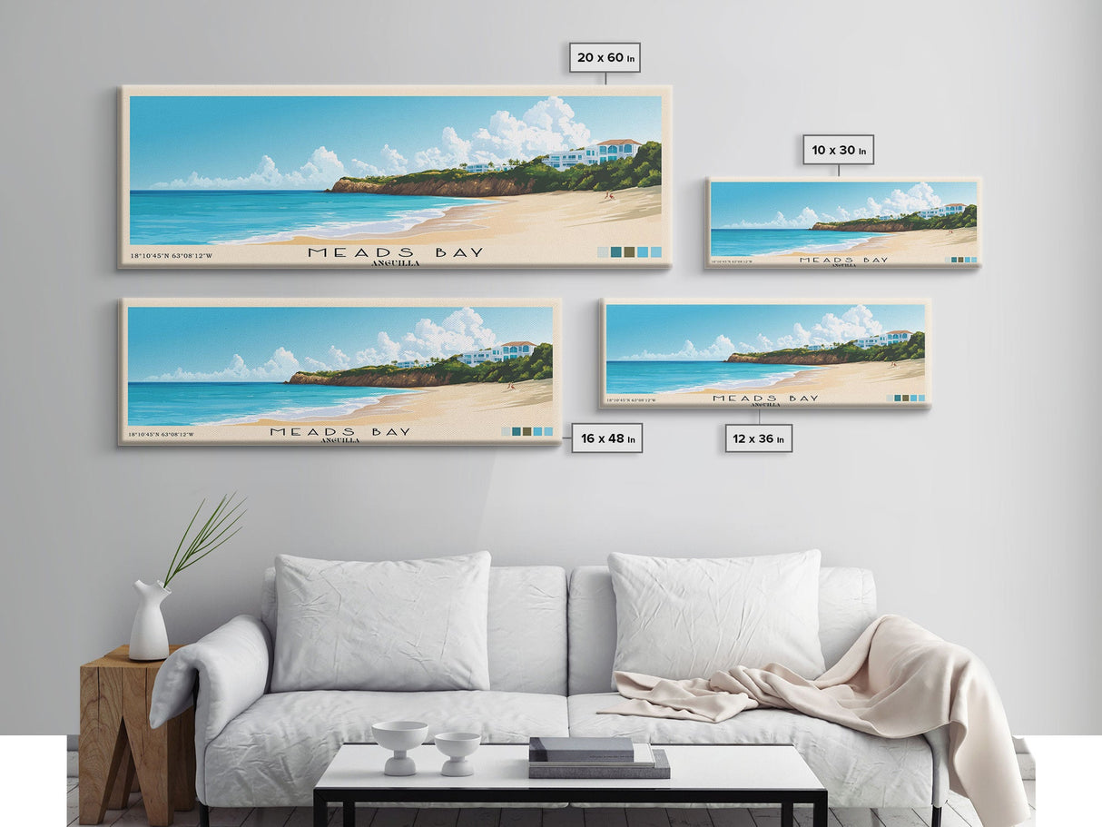 Meads Bay, Anguilla Panoramic Beach Print, Vacation Gift, Anguilla Wall Art, Beach Painting, Beach Decor, Beach Painting