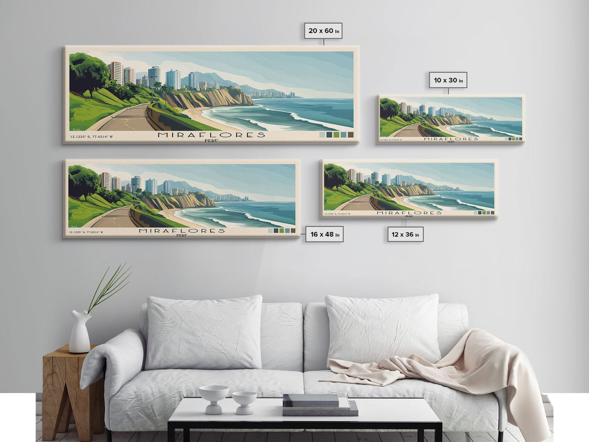 Miraflores, Peru Panoramic Print, Vacation Gift, Peru Wall Art, Beach Painting, Beach Decor, Beach Or Lakehouse Art