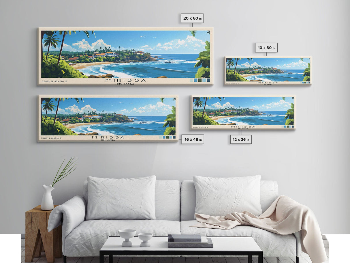 Mirissa, Sri Lanka Panoramic Beach Print, Vacation Gift, Sri Lanka Wall Art, Beach Painting, Beach Decor, Beach Painting