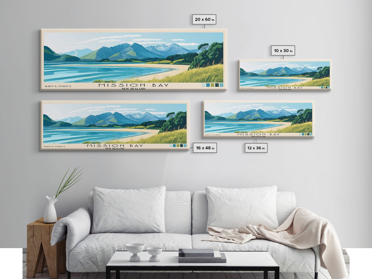 Mission Bay, New Zealand Panoramic Print, Vacation Gift, New Zealand Wall Art, Vacation Wall Art, Vacatation Memories, Beach Decor, Beach Or Lakehouse Art