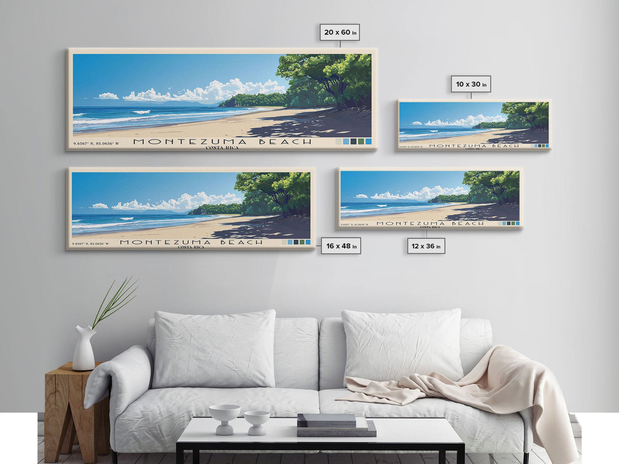 Montezuma Beach, Costa Rica Panoramic Beach Print, Vacation Gift, Costa Rica Wall Art, Beach Painting, Beach Decor, Beach Painting