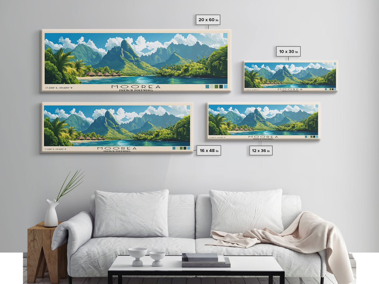 Moorea, French Polynesia Panoramic Print, Vacation Gift, French Polynesia Wall Art, Beach Painting, Beach Decor, Large Wall Art, Wood Frame Art