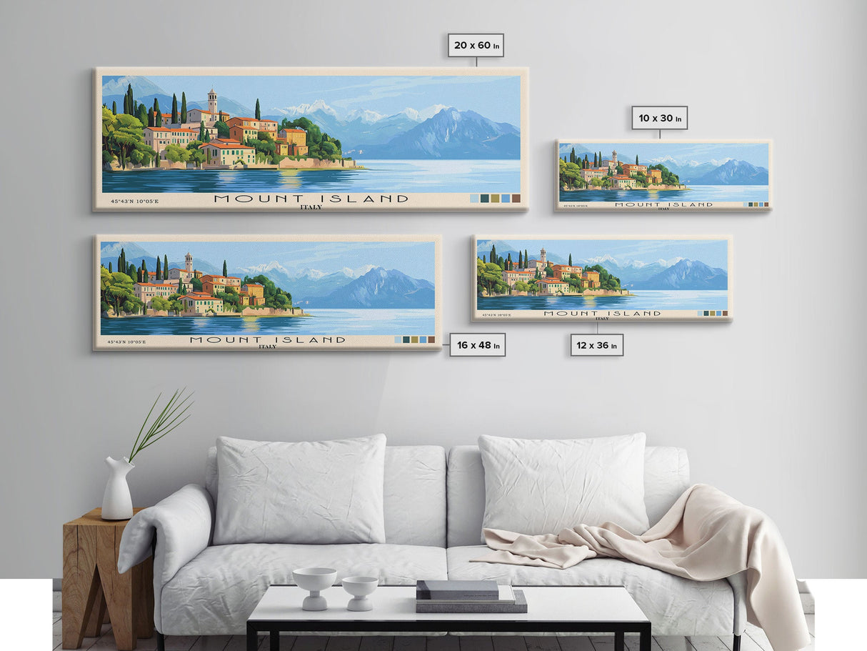 Mount island, Italy Panoramic Print, Vacation Gift, Italy Wall Art, Beach Painting, Beach Decor, Large Wall Art, Wood Frame Art