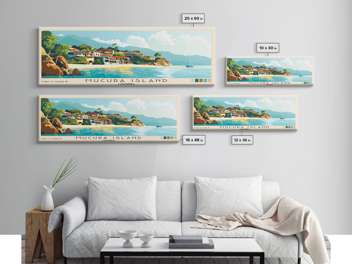 Mucura Island, Colombia Panoramic Beach Print, Vacation Gift, Colombia Wall Art, Framed Canvas Print, Framed Beach Painting