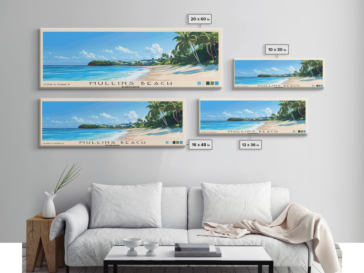 Mullins Beach, Barbados Panoramic Beach Print, Vacation Gift, Barbados Wall Art, Beach Painting, Beach Decor, Beach Painting