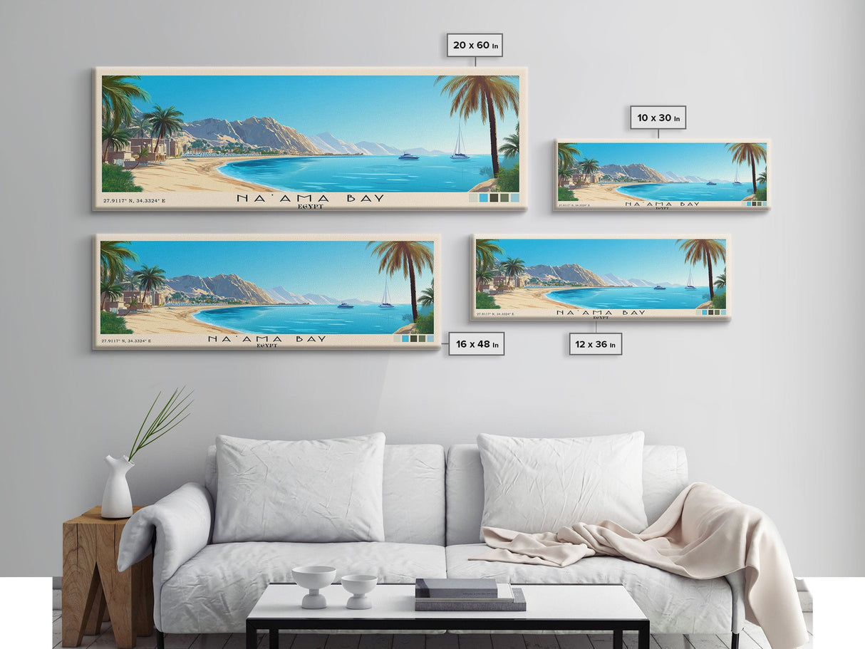 Na’ama Bay, Egypt Panoramic Beach Print, Vacation Gift, Egypt Wall Art, Beach Painting, Beach Decor, Beach Painting