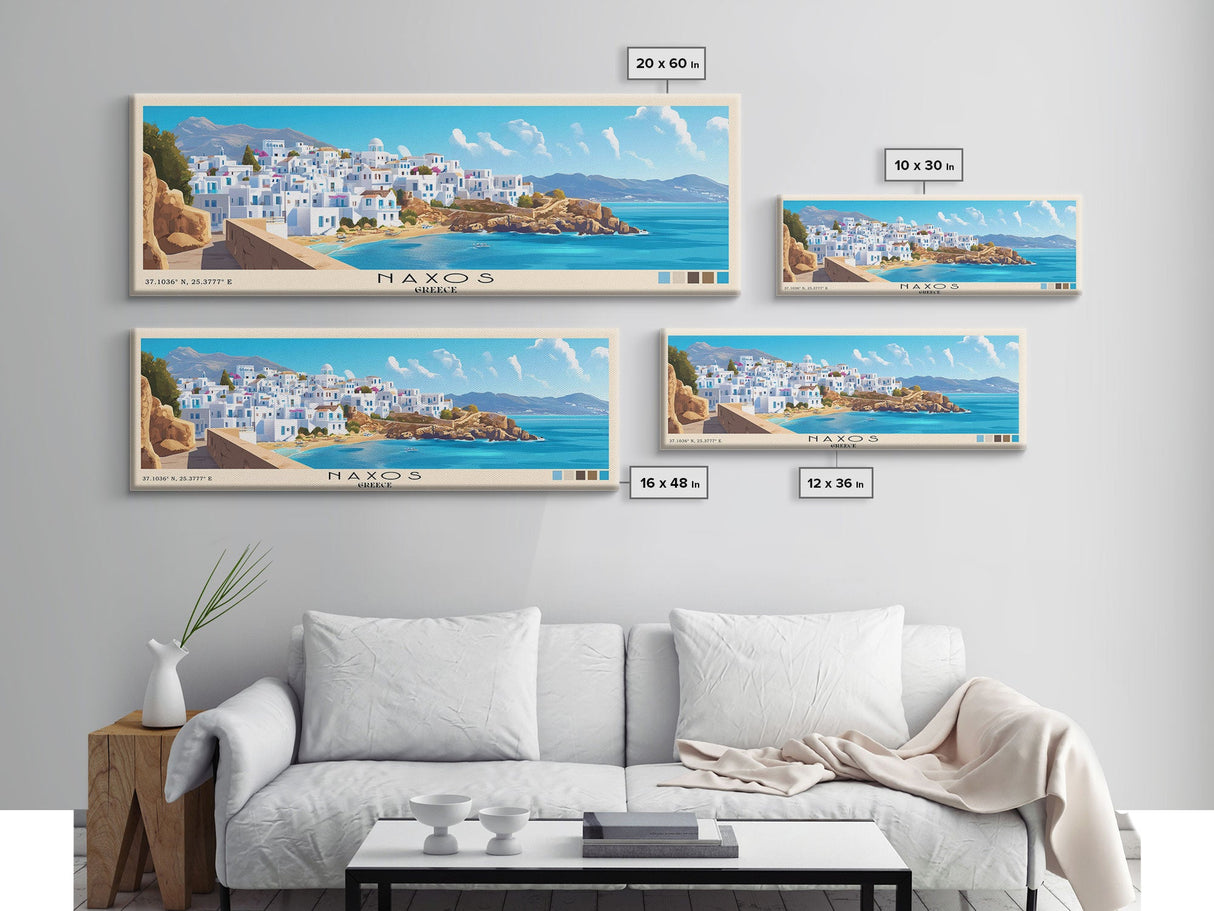 Naxos, Greece Panoramic Beach Print, Vacation Gift, Greece Wall Art, Beach Painting, Beach Decor, Beach Painting