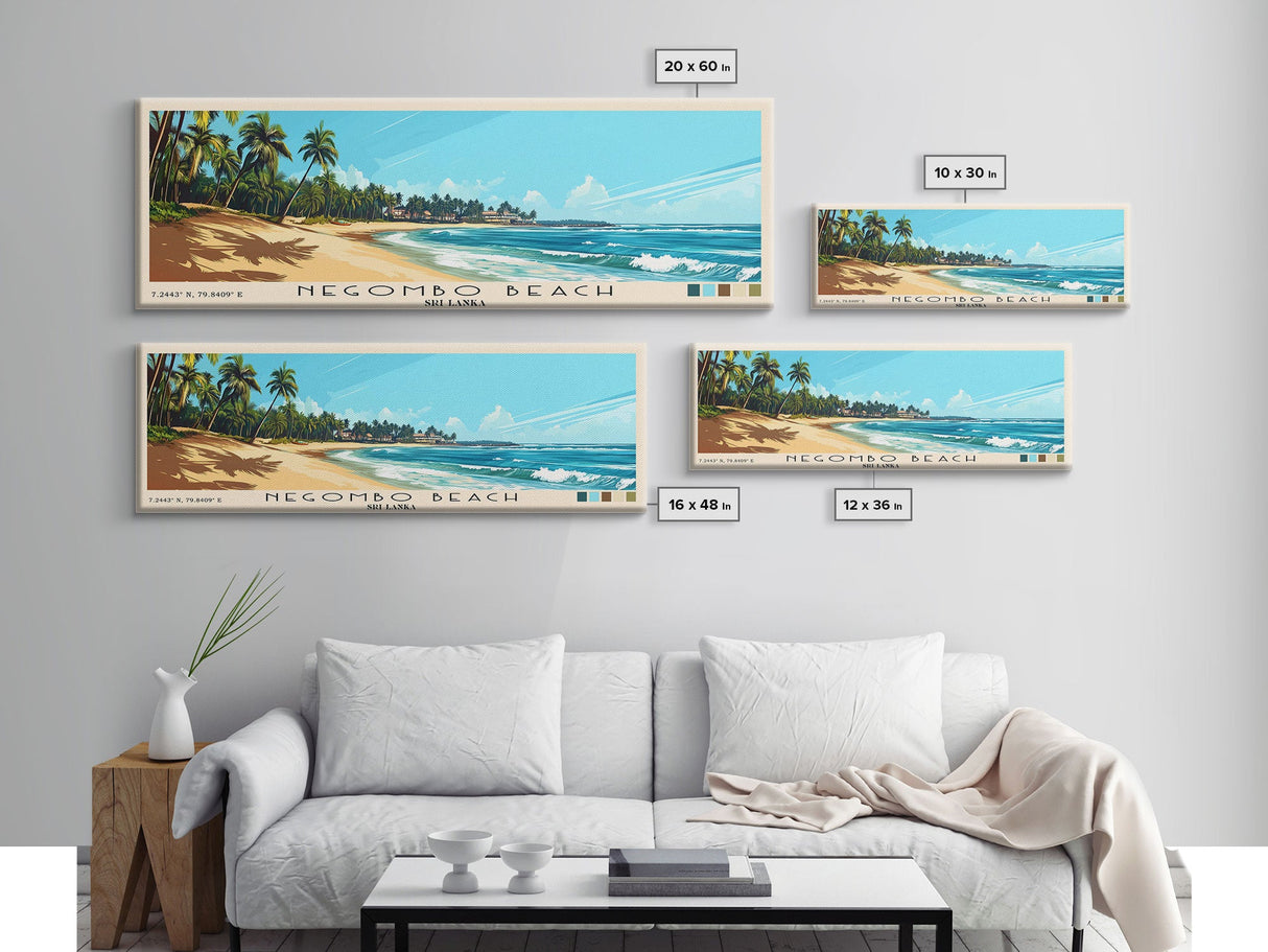 Negombo beach, Sri Lanka Panoramic Beach Print, Vacation Gift, Sri Lanka Wall Art, Framed Canvas Print, Framed Beach Painting