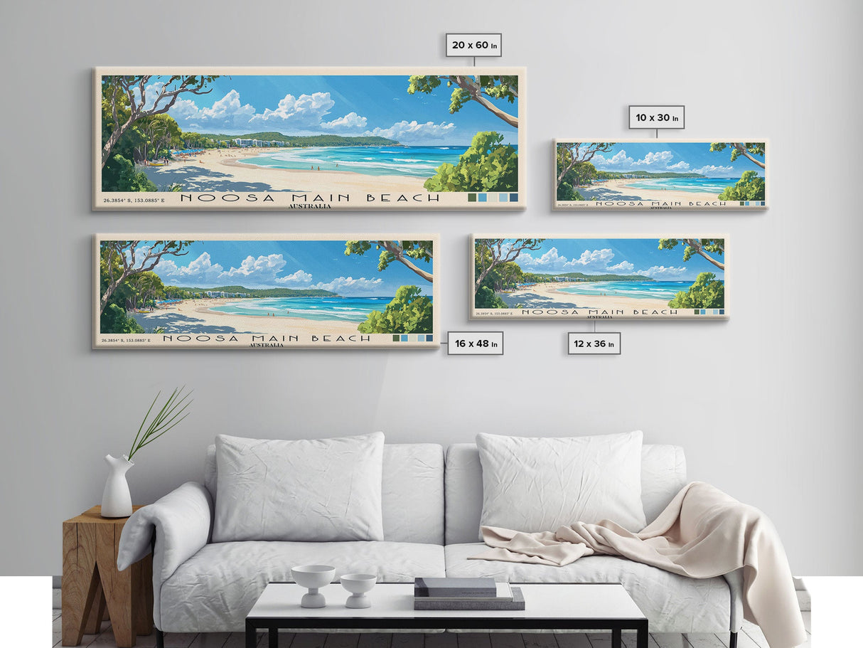 Noosa Main Beach, Australia Panoramic Print, Vacation Gift, Australia Wall Art, Beach Painting, Beach Decor, Large Wall Art, Wood Frame Art