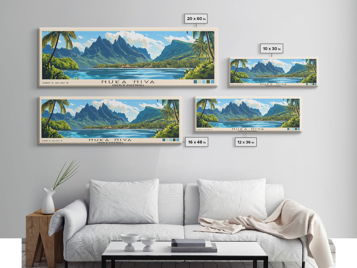 Nuka Hiva, French Polynesia Panoramic Beach Print, Vacation Gift, French Polynesia Wall Art, Beach Painting, Beach Decor, Beach Painting