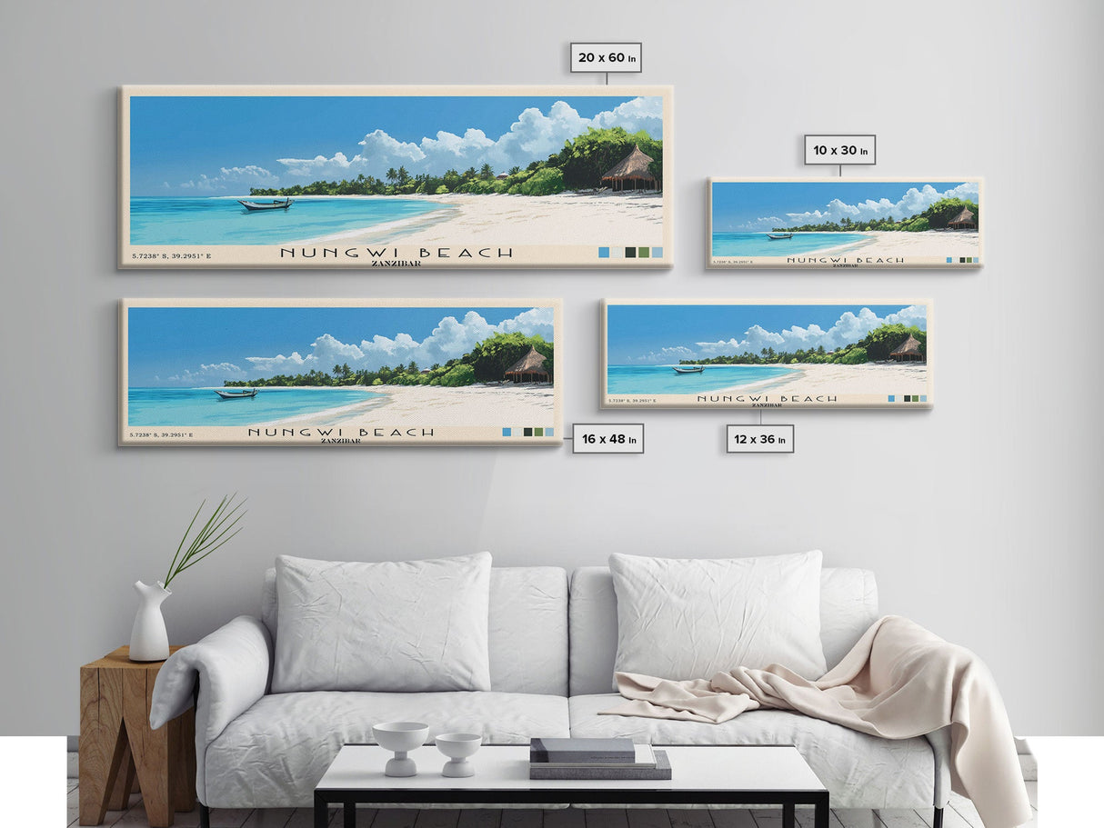 Nungwi Beach, Zanzibar Panoramic Beach Print, Vacation Gift, Zanzibar Wall Art, Framed Canvas Print, Framed Beach Painting