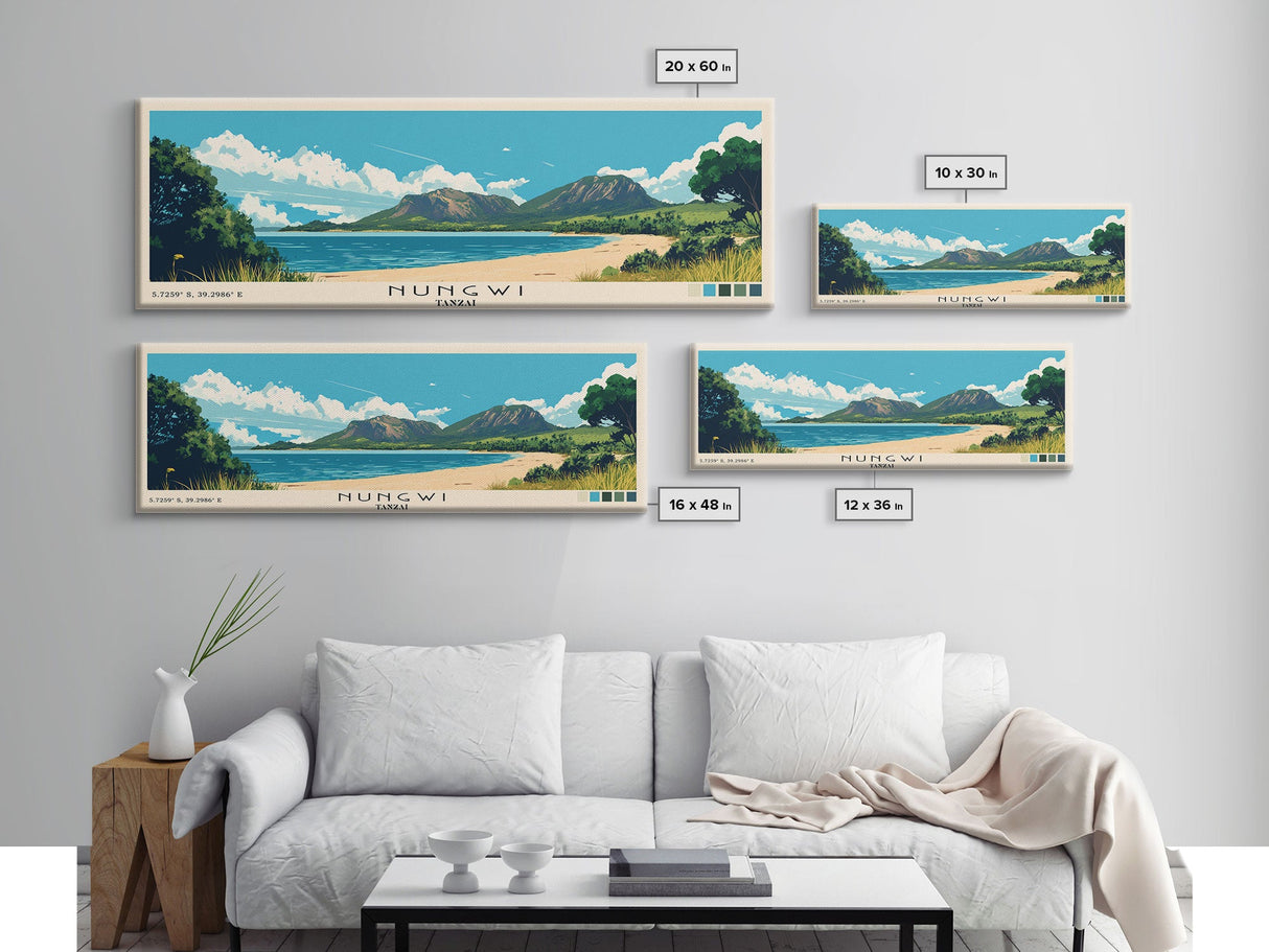 Nungwi, Tanzai Panoramic Print, Vacation Gift, Tanzai Wall Art, Beach Painting, Beach Decor, Large Wall Art, Wood Frame Art