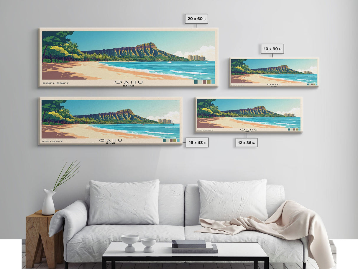 Oahu, Hawaii Panoramic Print, Vacation Gift, Hawaii Wall Art, Vacation Wall Art, Vacatation Memories, Beach Decor, Beach Or Lakehouse Art