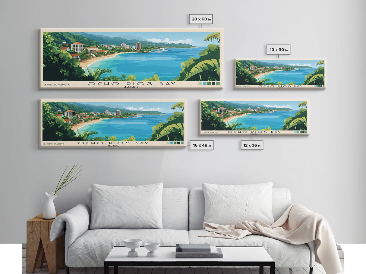 Ocho Rios Bay, Jamaica Panoramic Print, Vacation Gift, Jamaica Wall Art, Beach Painting, Beach Decor, Large Wall Art, Wood Frame Art