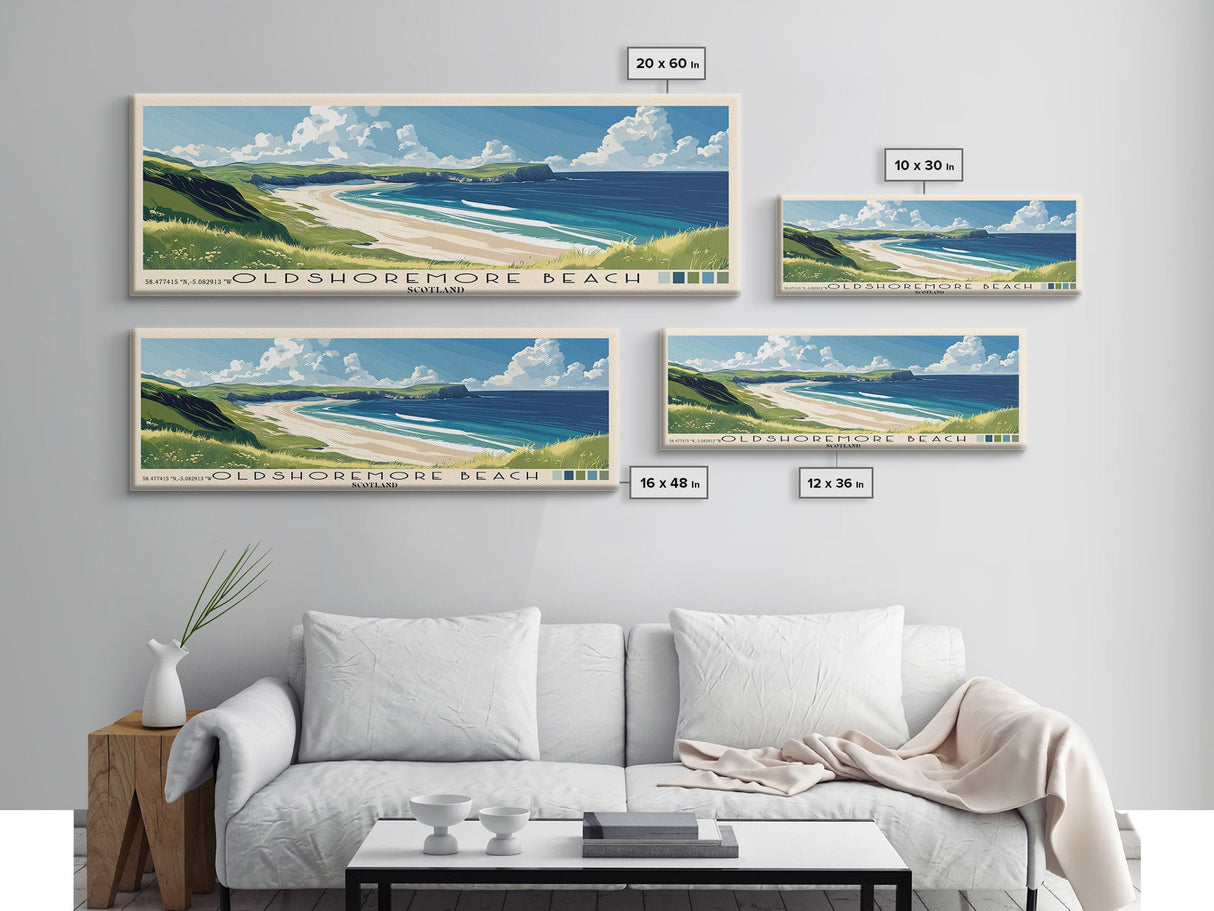 Oldshoremore beach, Scotland Panoramic Beach Print, Vacation Gift, Scotland Wall Art, Beach Painting, Beach Decor, Beach Painting