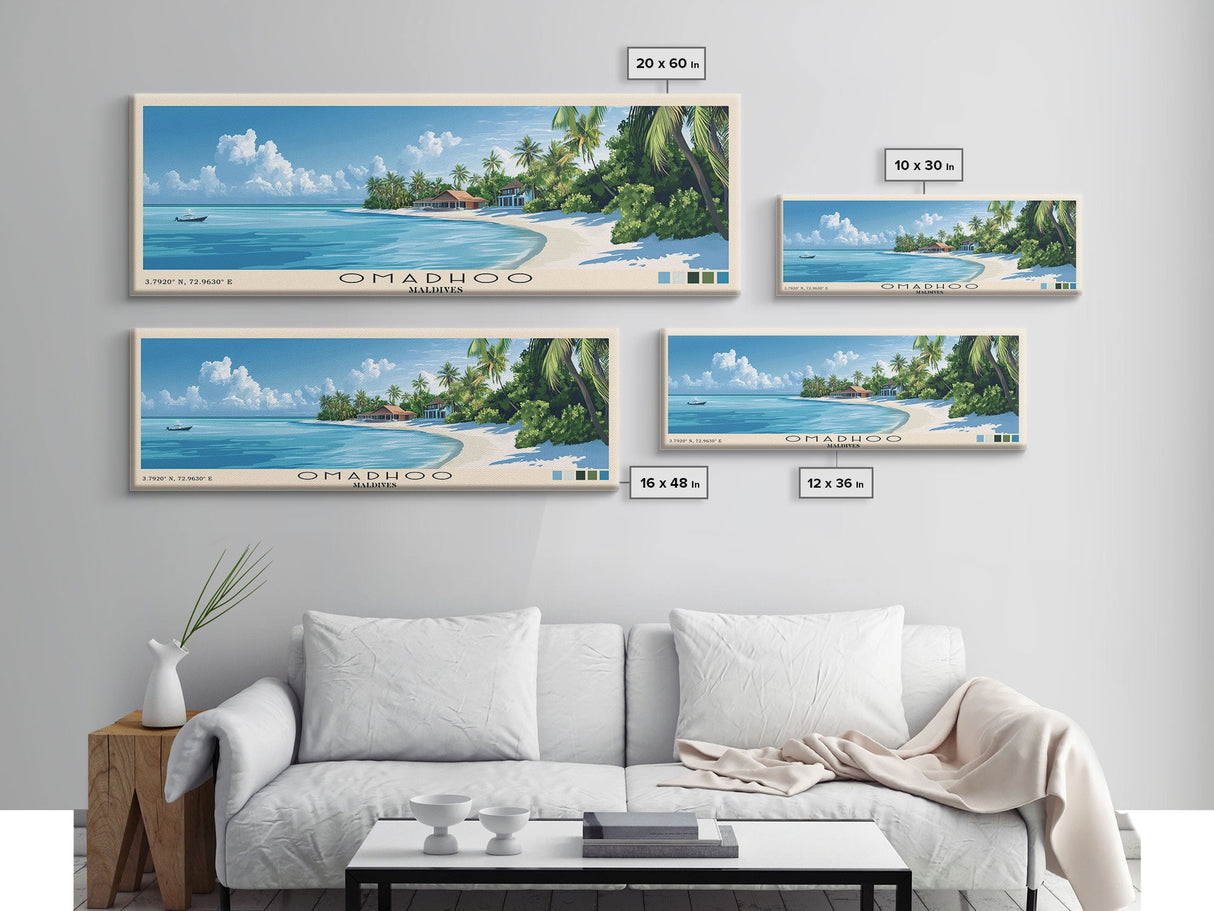 Omadhoo, Maldives Panoramic Print, Vacation Gift, Maldives Wall Art, Beach Painting, Beach Decor, Beach Or Lakehouse Art