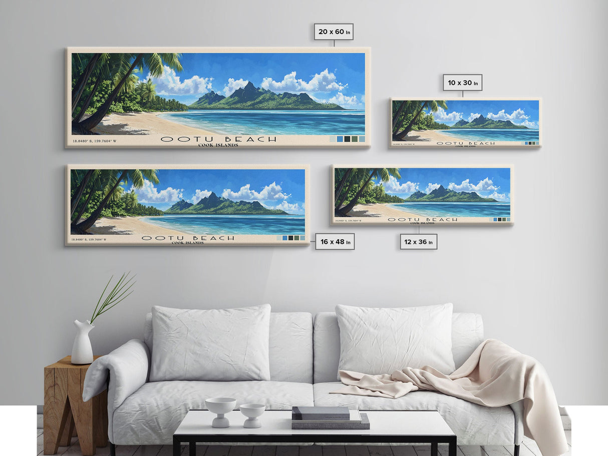 Ootu Beach, Cook Islands Panoramic Print, Vacation Gift, Cook Islands Wall Art, Beach Painting, Beach Decor, Large Wall Art, Wood Frame Art