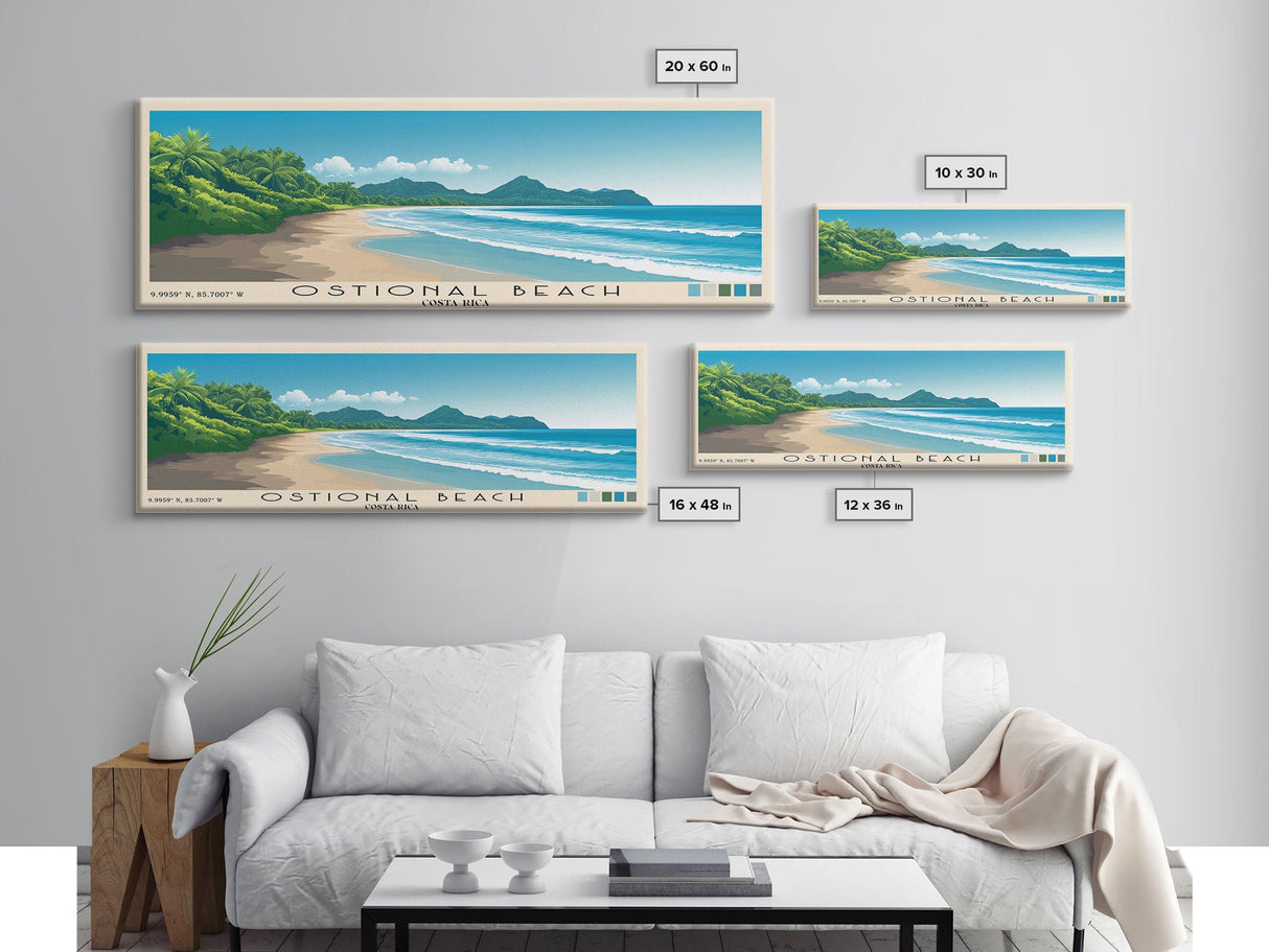 Ostional Beach, Costa Rica Panoramic Beach Print, Vacation Gift, Costa Rica Wall Art, Beach Painting, Beach Decor, Beach Painting