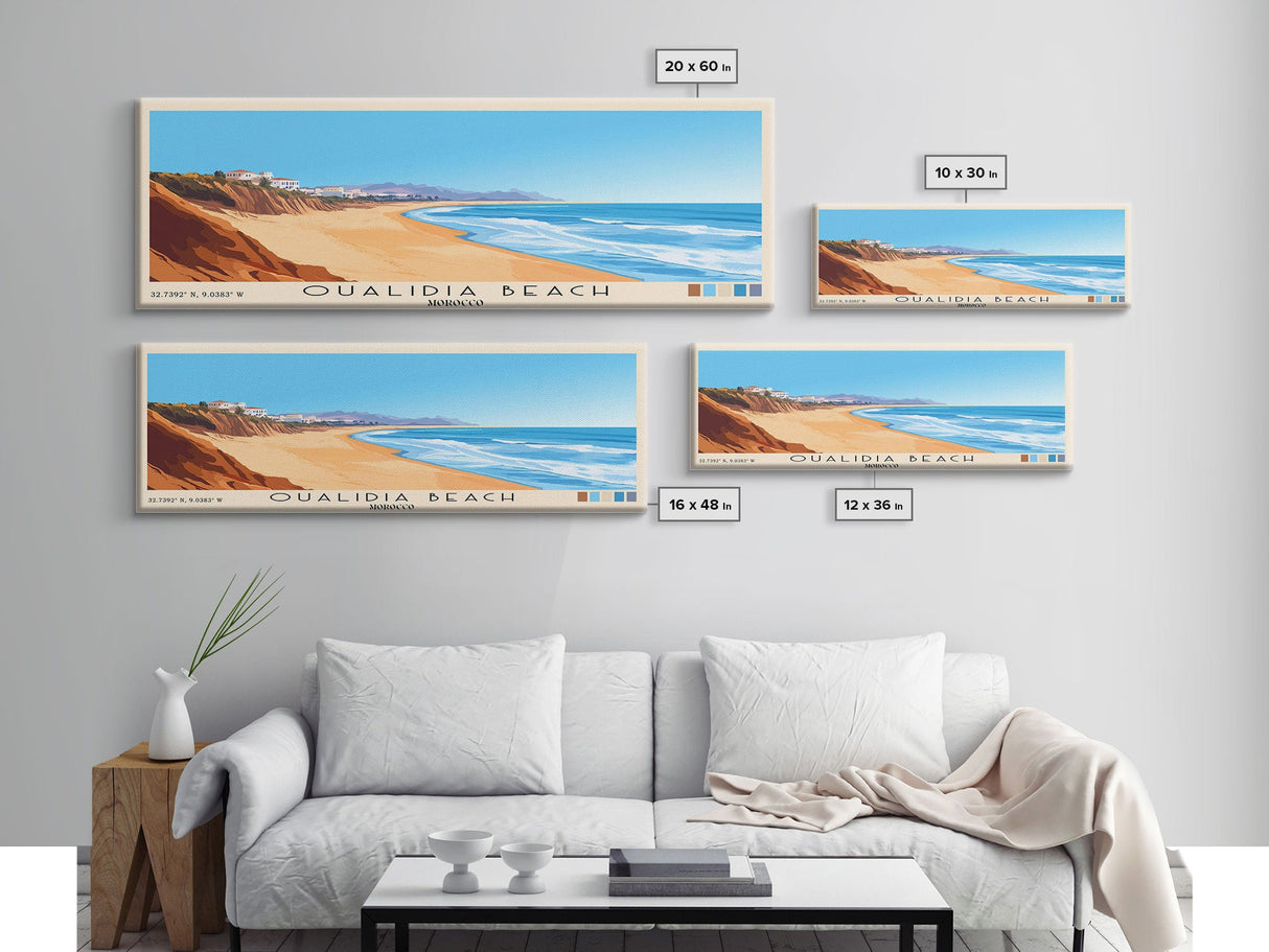 Oualidia Beach, Morocco Panoramic Beach Print, Vacation Gift, Morocco Wall Art, Framed Canvas Print, Framed Beach Painting