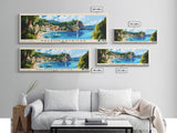 Paleokastritsa, Greece Panoramic Beach Print, Vacation Gift, Greece Wall Art, Framed Canvas Print, Framed Beach Painting