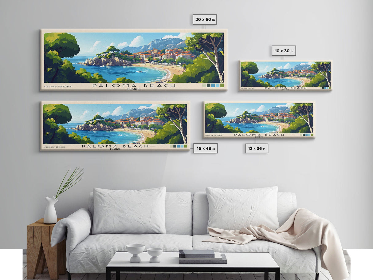 Paloma Beach, France Panoramic Print, Vacation Gift, France Wall Art, Beach Painting, Beach Decor, Large Wall Art, Wood Frame Art