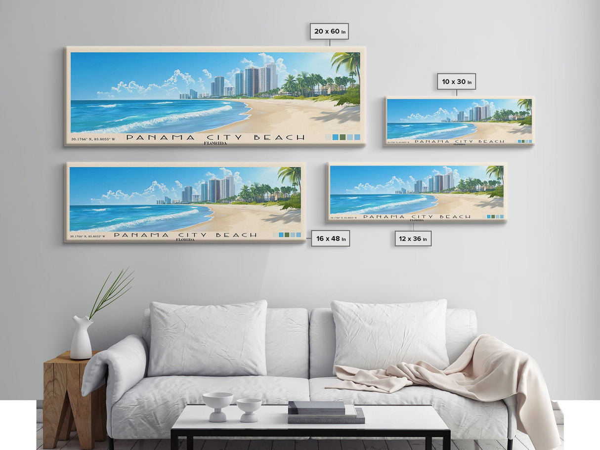 Panama City Beach, Florida Panoramic Print, Vacation Gift, Florida Wall Art, Beach Painting, Beach Decor, Large Wall Art, Wood Frame Art