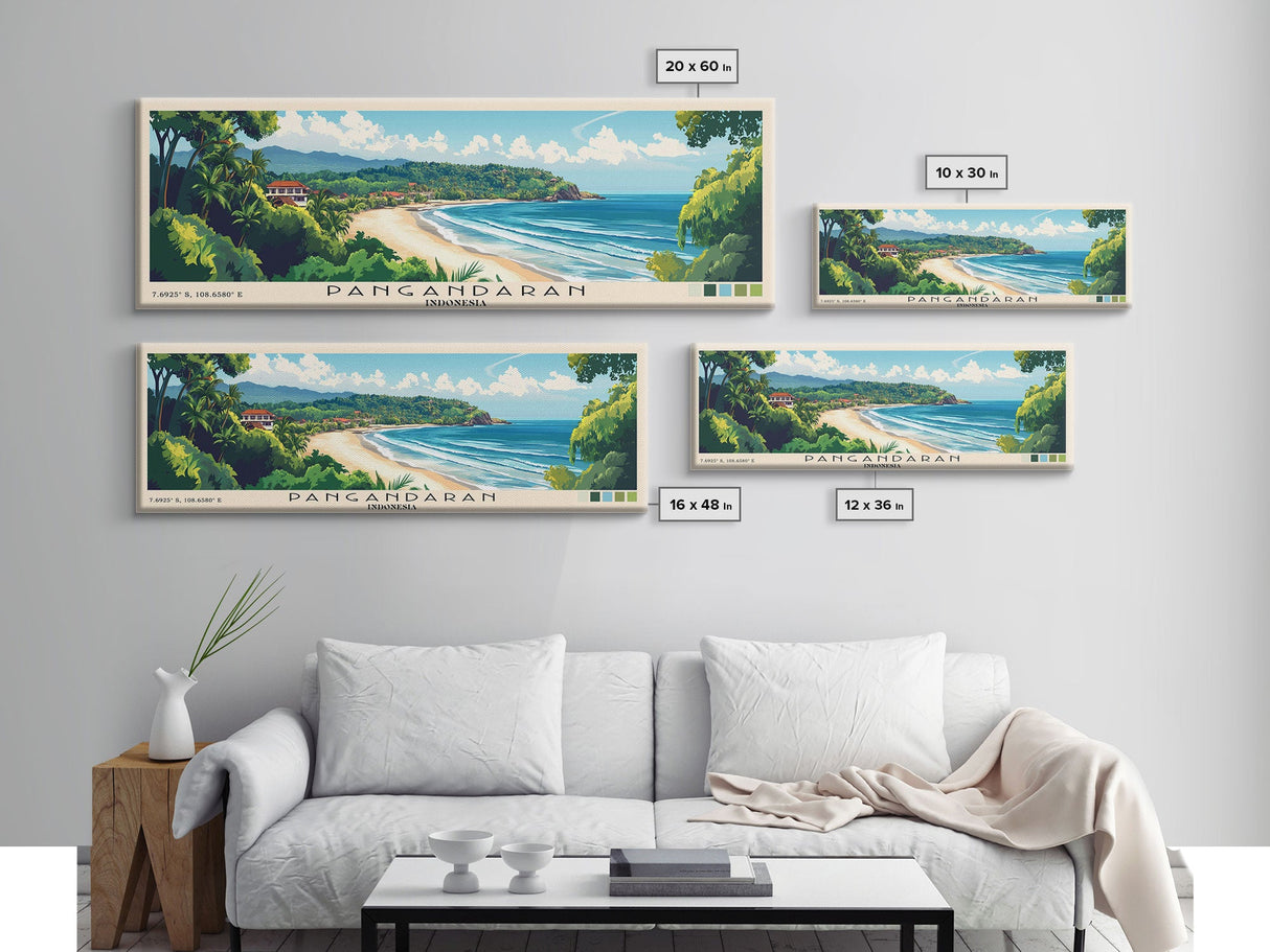 Pangandaran, Indonesia Panoramic Beach Print, Vacation Gift, Indonesia Wall Art, Framed Canvas Print, Framed Beach Painting