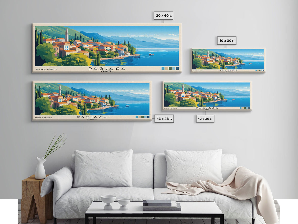 Pasjača, Croatia Panoramic Beach Print, Vacation Gift, Croatia Wall Art, Framed Canvas Print, Framed Beach Painting