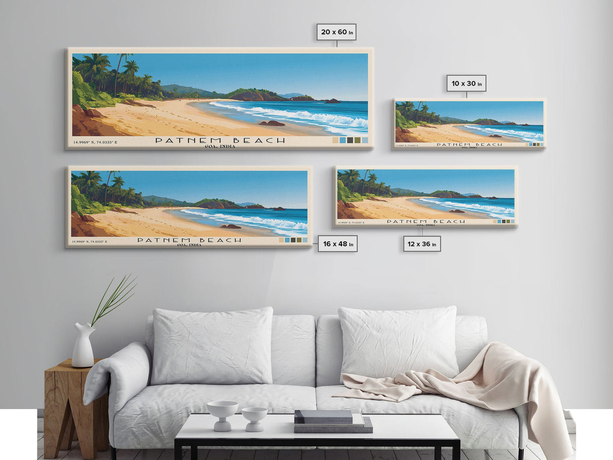 Patnem Beach, Goa, India Panoramic Print, Vacation Gift, Goa, India Wall Art, Beach Painting, Beach Decor, Large Wall Art, Wood Frame Art