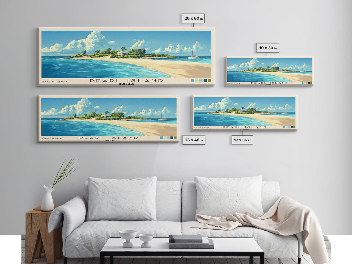 Pearl Island, Bahamas Panoramic Print, Vacation Gift, Bahamas Wall Art, Beach Painting, Beach Decor, Large Wall Art, Wood Frame Art