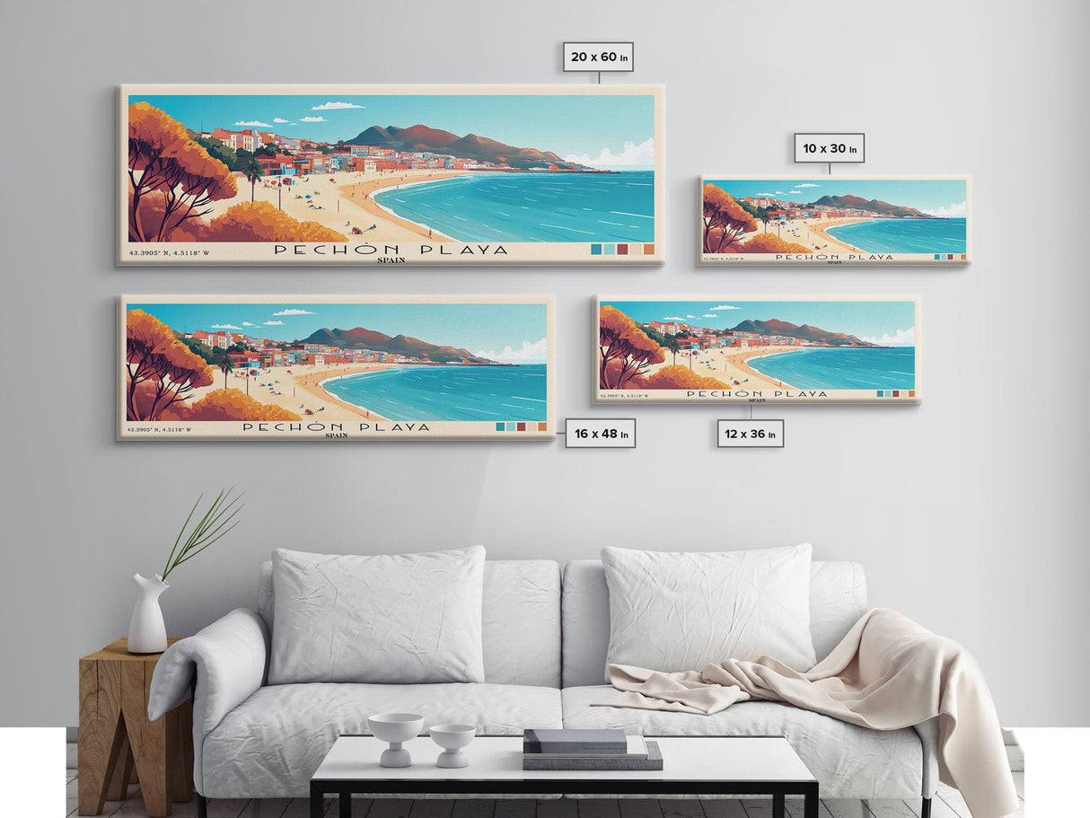 Pechón Playa, Spain Panoramic Print, Vacation Gift, Spain Wall Art, Beach Painting, Beach Decor, Beach Or Lakehouse Art