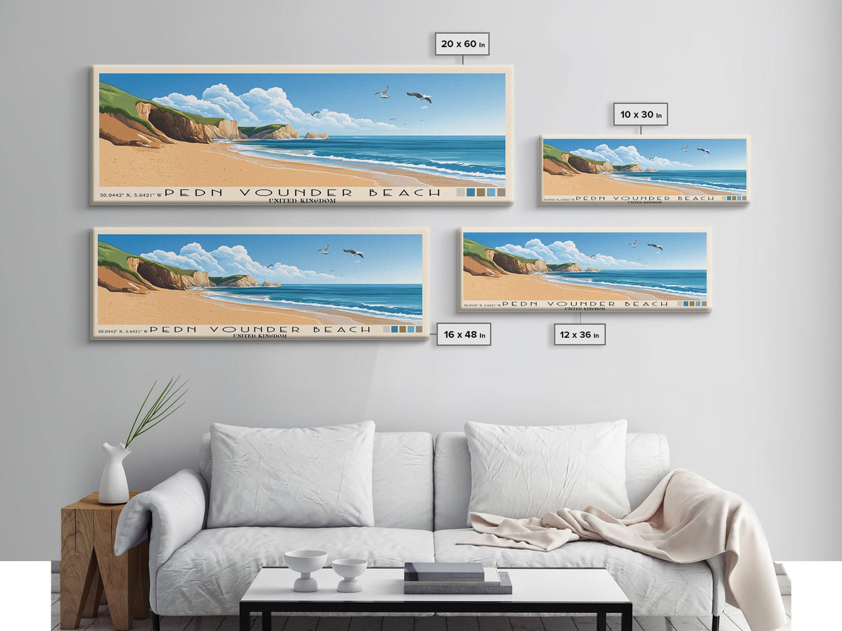 Pedn Vounder Beach, United Kingdom Panoramic Beach Print, Vacation Gift, United Kingdom Wall Art, Beach Painting, Beach Decor, Beach Painting