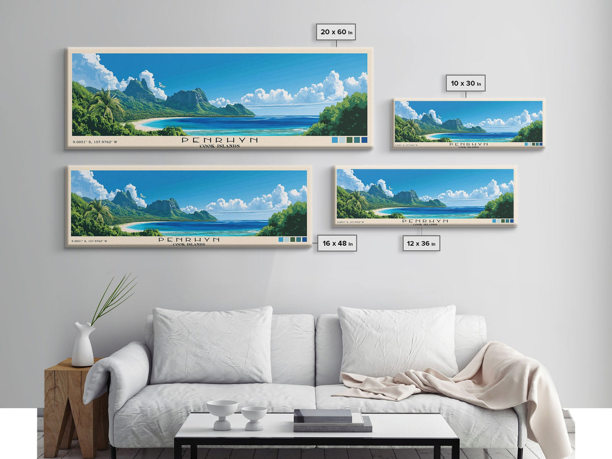 Penrhyn, Cook Islands Panoramic Beach Print, Vacation Gift, Cook Islands Wall Art, Framed Canvas Print, Framed Beach Painting