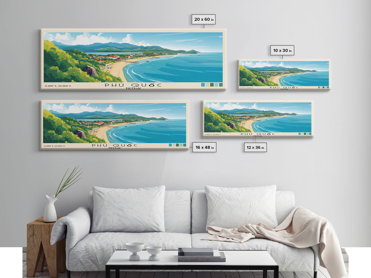 Phú Quốc, Vietnam Panoramic Print, Vacation Gift, Vietnam Wall Art, Beach Painting, Beach Decor, Large Wall Art, Wood Frame Art