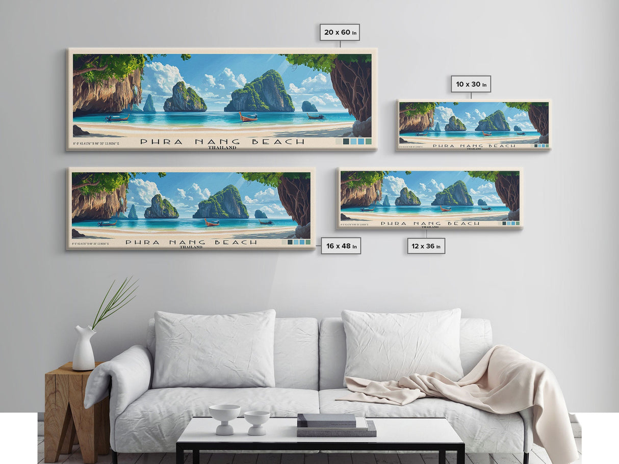 Phra Nang Beach, Thailand Panoramic Beach Print, Vacation Gift, Thailand Wall Art, Beach Painting, Beach Decor, Beach Painting