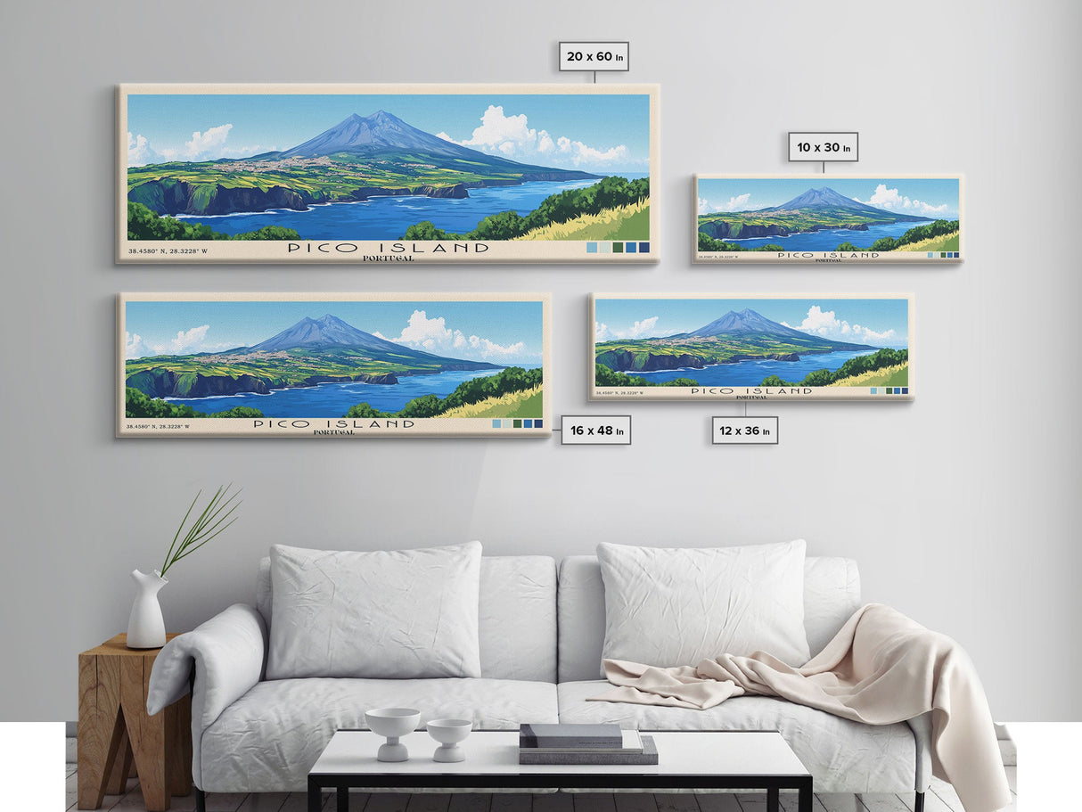 Pico Island, Portugal Panoramic Beach Print, Vacation Gift, Portugal Wall Art, Framed Canvas Print, Framed Beach Painting