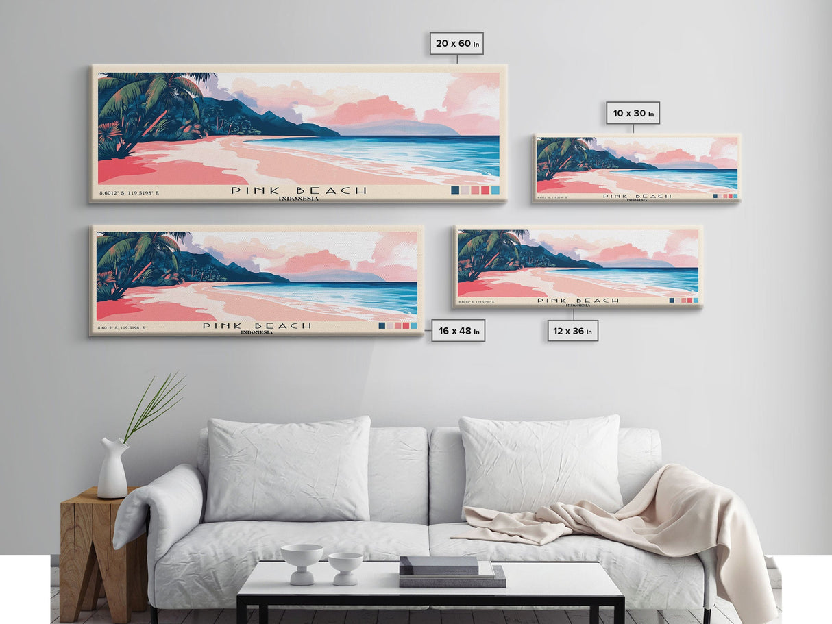 Pink Beach, Indonesia Panoramic Print, Vacation Gift, Indonesia Wall Art, Vacation Wall Art, Vacatation Memories, Beach Decor, Beach Or Lakehouse Art