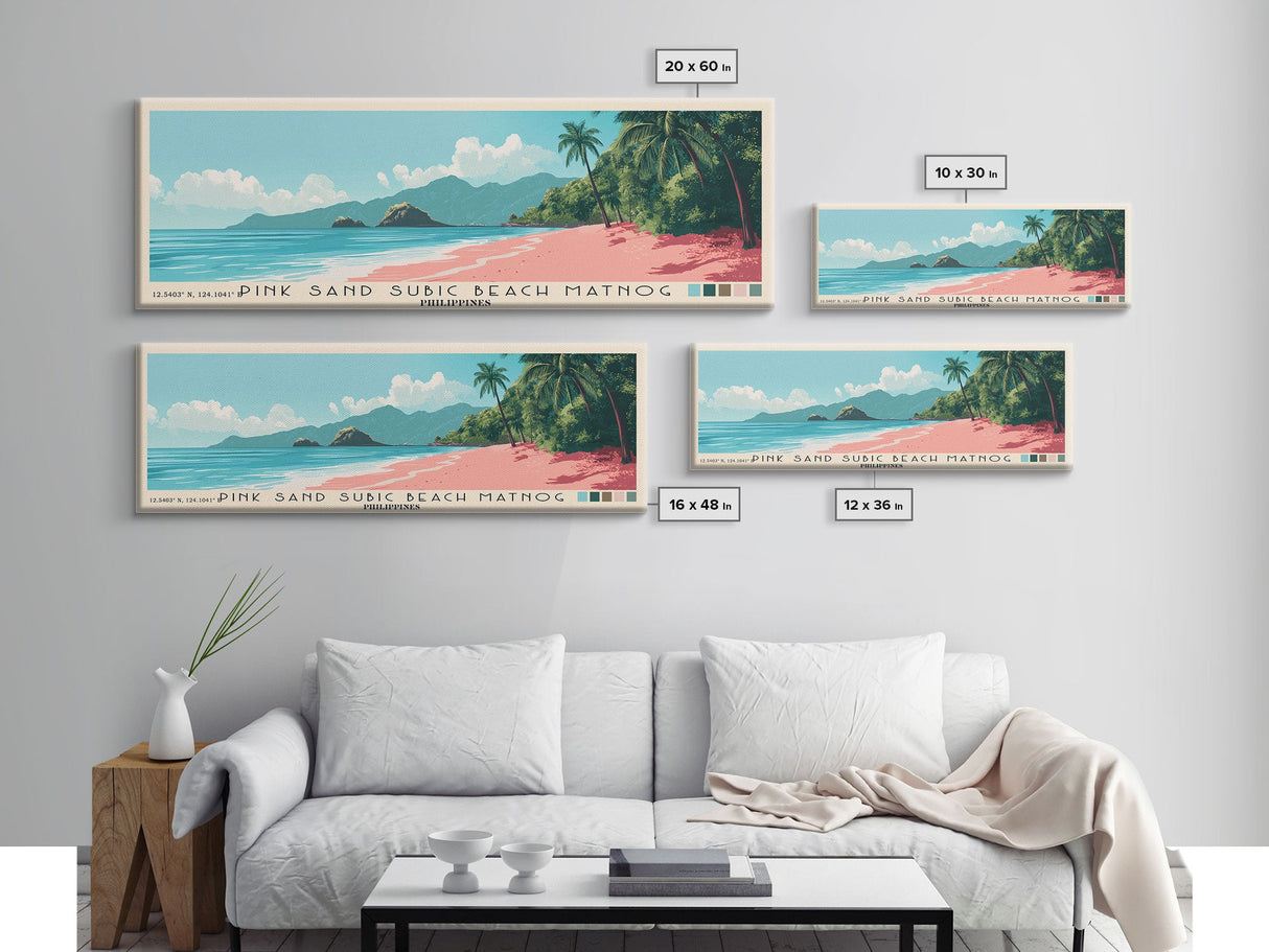 Pink sand Subic beach Matnog, Philippines Panoramic Print, Vacation Gift, Philippines Wall Art, Beach Painting, Beach Decor, Beach Or Lakehouse Art