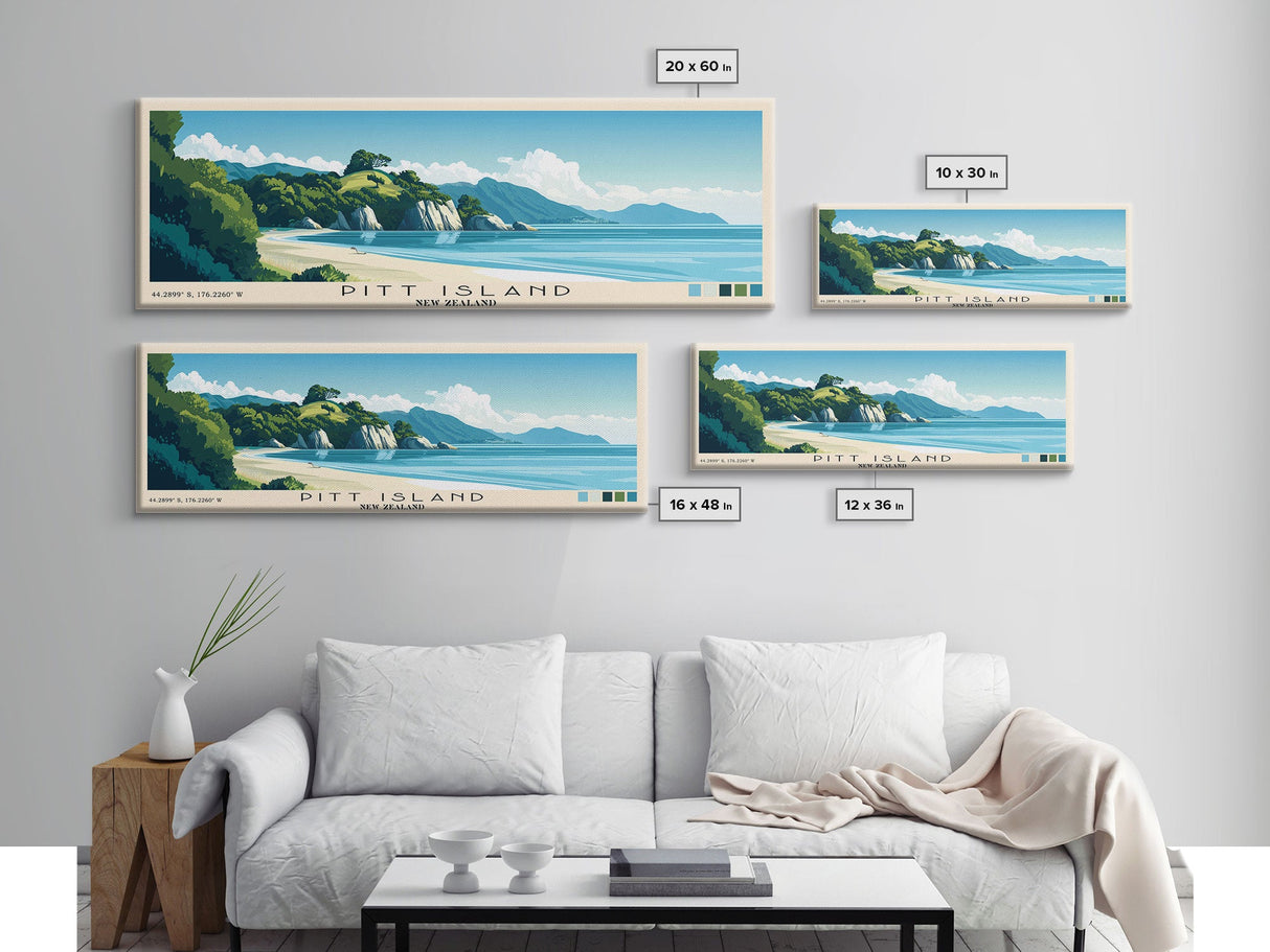 Pitt Island, New Zealand Panoramic Beach Print, Vacation Gift, New Zealand Wall Art, Beach Painting, Beach Decor, Beach Painting