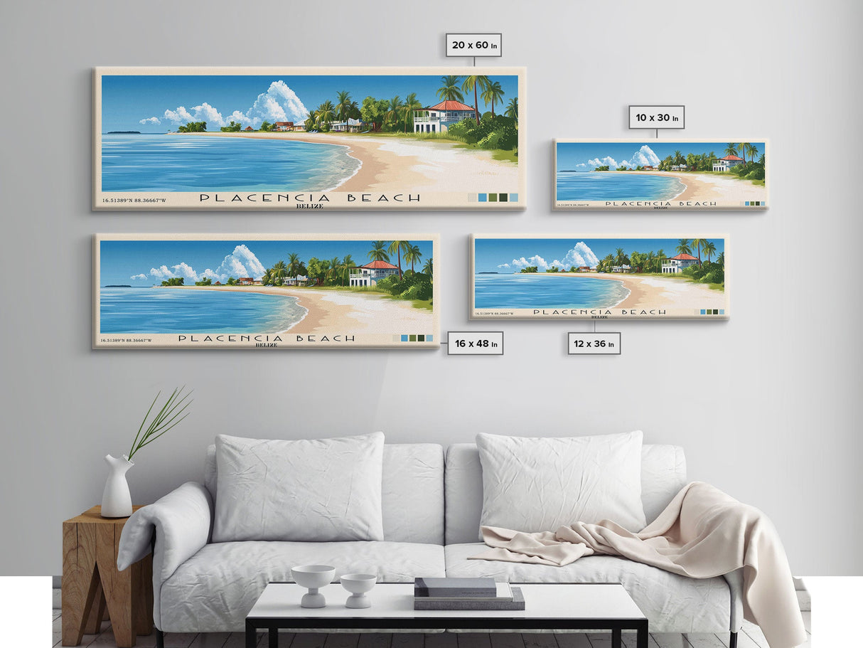 Placencia Beach, Belize Panoramic Print, Vacation Gift, Belize Wall Art, Beach Painting, Beach Decor, Large Wall Art, Wood Frame Art