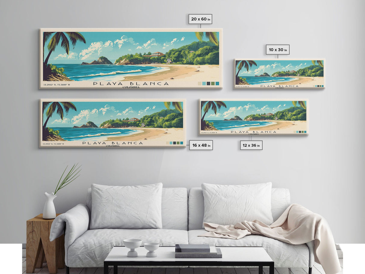 Playa Blanca, Colombia Panoramic Beach Print, Vacation Gift, Colombia Wall Art, Beach Painting, Beach Decor, Beach Painting