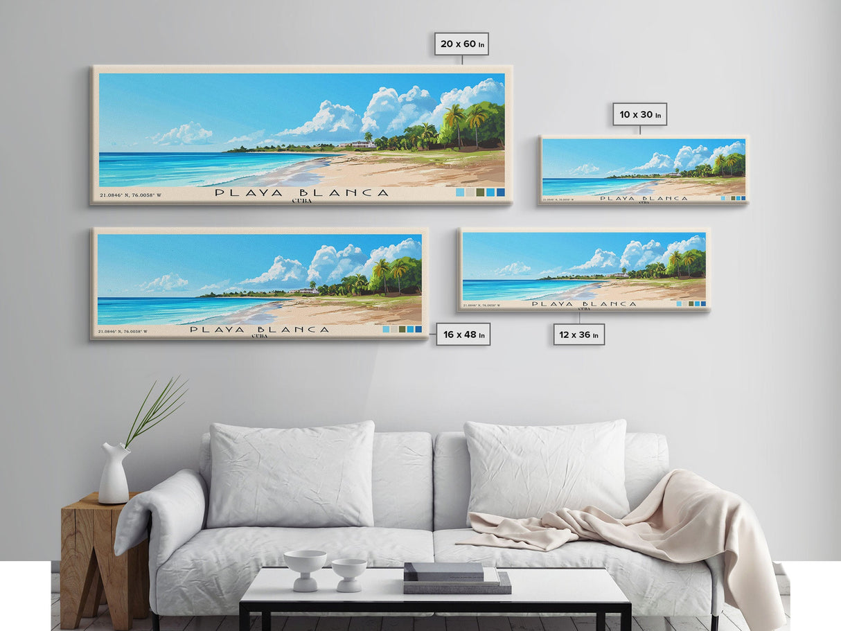 Playa Blanca, Cuba Panoramic Print, Vacation Gift, Cuba Wall Art, Beach Painting, Beach Decor, Large Wall Art, Wood Frame Art