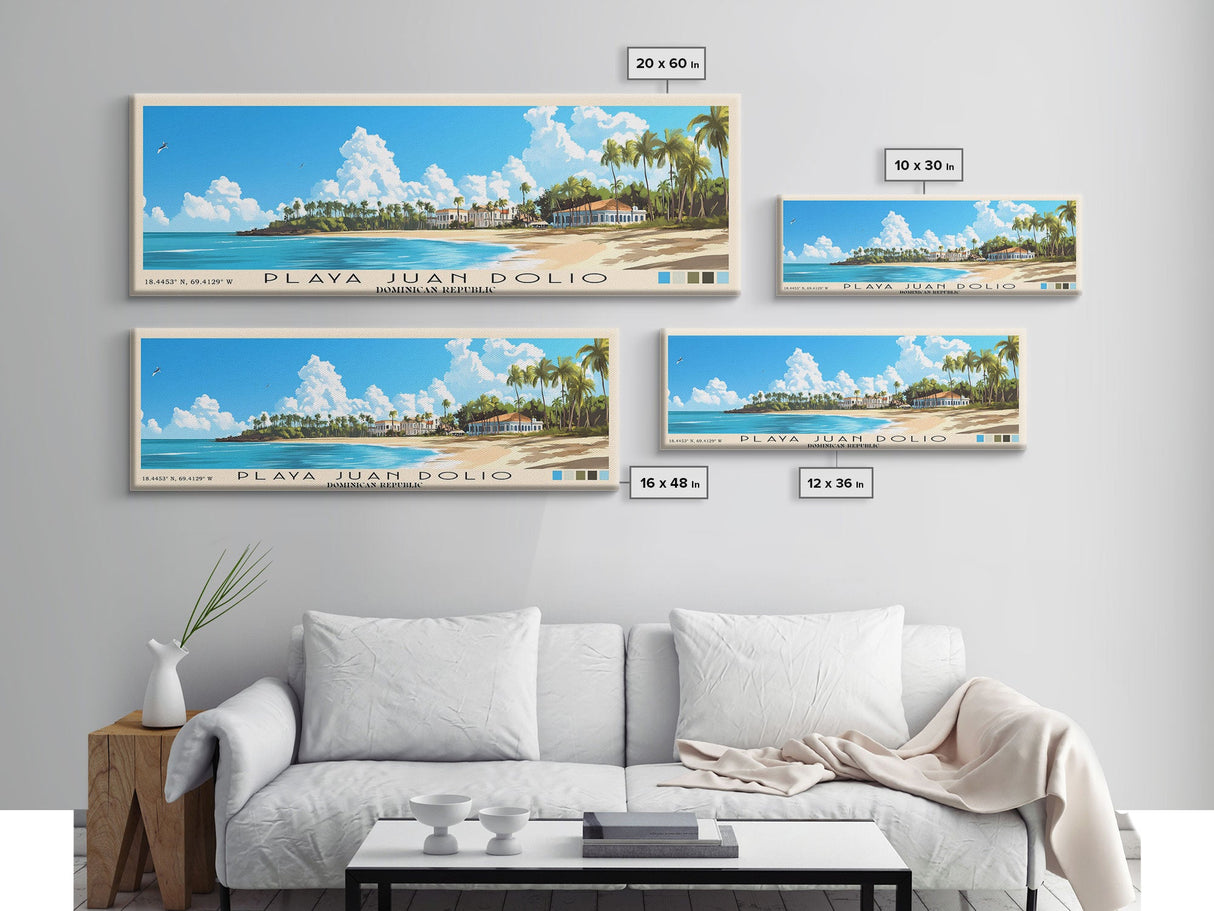 Playa Juan Dolio, Dominican Republic Panoramic Print, Vacation Gift, Dominican Republic Wall Art, Beach Painting, Beach Decor, Large Wall Art, Wood Frame Art