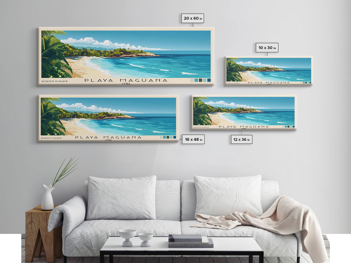 Playa Maguana, Cuba Panoramic Beach Print, Vacation Gift, Cuba Wall Art, Beach Painting, Beach Decor, Beach Painting