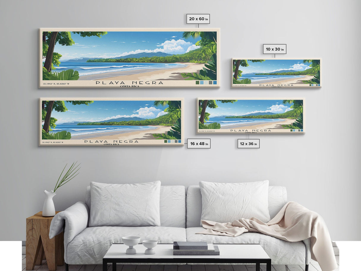 Playa Negra, Costa Rica Panoramic Print, Vacation Gift, Costa Rica Wall Art, Beach Painting, Beach Decor, Large Wall Art, Wood Frame Art